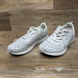 Skechers Bobs Squad White/Gray Leopard Sneaker Women's Size 8.5